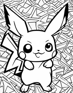 A simple coloring book page featuring Pikachu from Pokemon with bold outlines and minimalistic background.