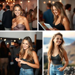 A collection of captivating images featuring a white woman around 37 years old, showcasing her versatility and personality for a dating website profile