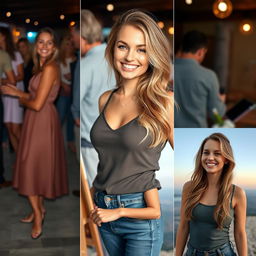 A collection of captivating images featuring a white woman around 37 years old, showcasing her versatility and personality for a dating website profile