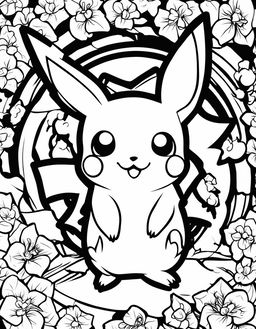 A simple coloring book page featuring Pikachu from Pokemon with bold outlines and minimalistic background.