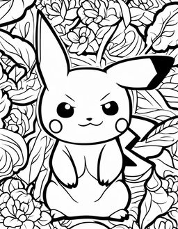 A simple coloring book page featuring Pikachu from Pokemon with bold outlines and minimalistic background.