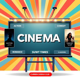 A visually striking cinema billboard design showcasing various film titles and genres