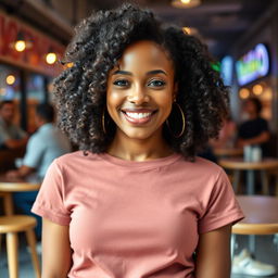 A stylish and confident black woman around 35 years old, captured in a casual style photo ideal for showcasing her personality