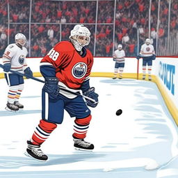 An artistic rendering of the user as a dedicated hockey player, equipped with full gear, passionately playing on a lively ice rink filled with spirited fans