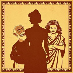 An ancient Greek-Latin theater poster featuring a highly textured, wrinkled papyrus background