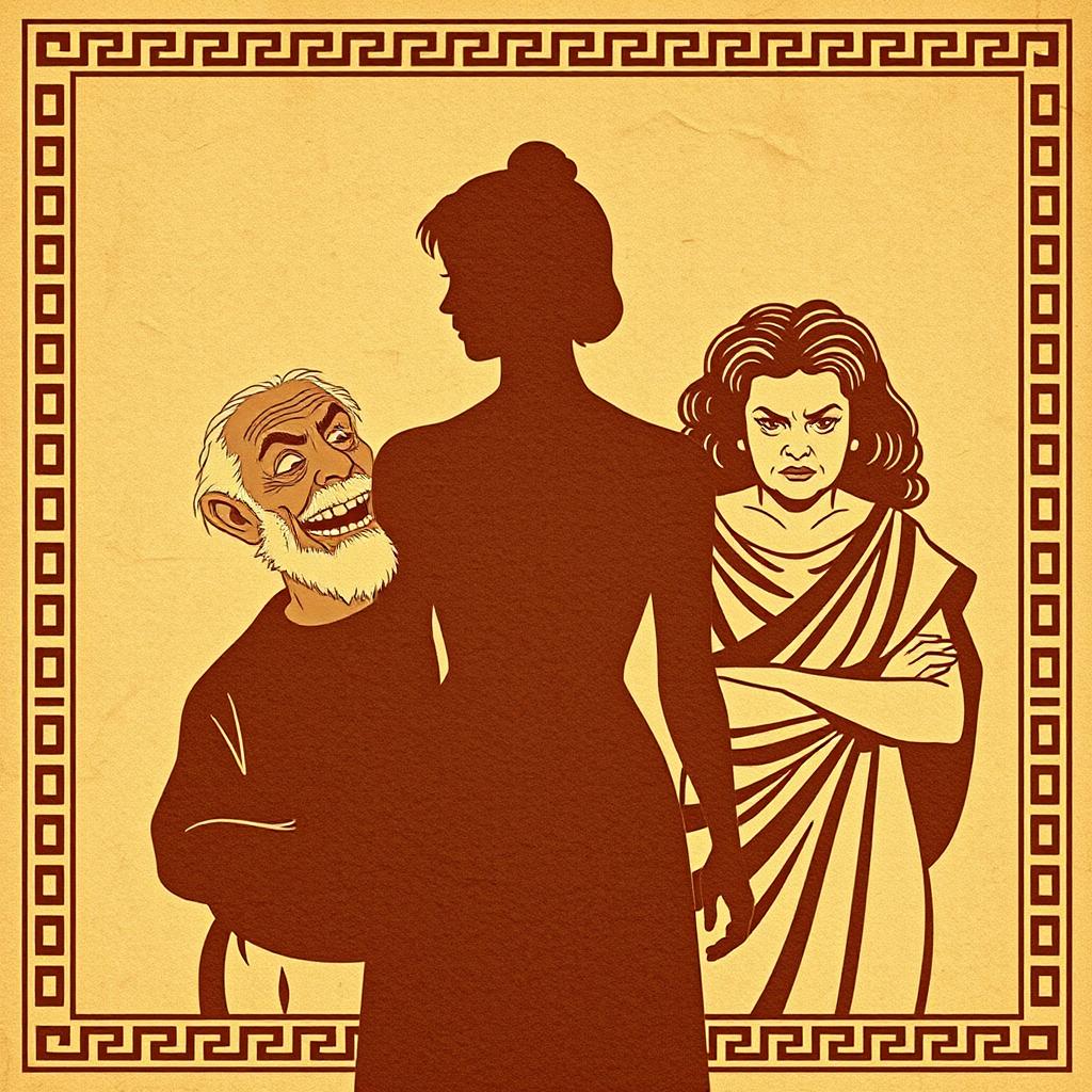 An ancient Greek-Latin theater poster featuring a highly textured, wrinkled papyrus background