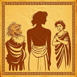An ancient Greek-Latin theater poster featuring a highly textured, wrinkled papyrus background