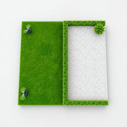 A 3D aerial view of a vibrant rectangular garden divided into two halves