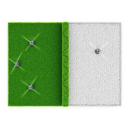 A 3D aerial view of a vibrant rectangular garden divided into two halves