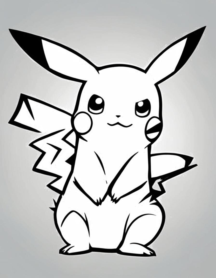 Minimalist Pokemon coloring page featuring Pikachu with bold outlines and no background.