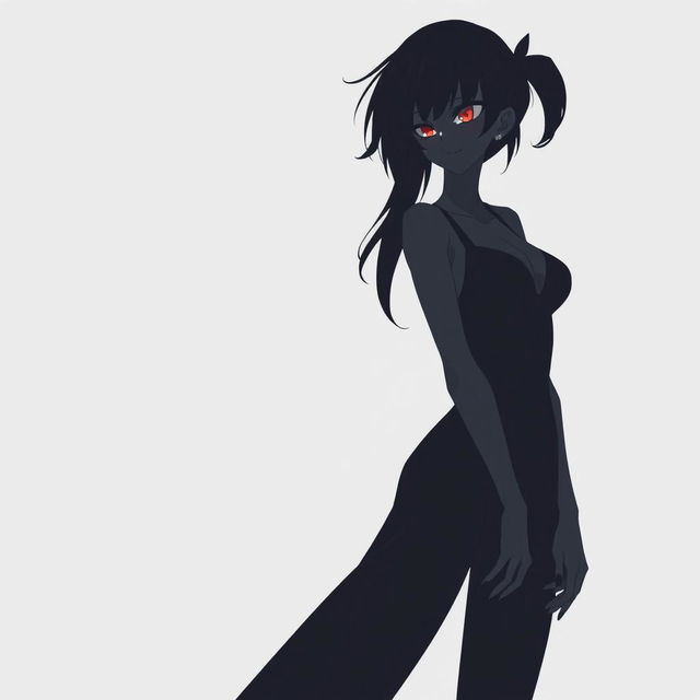 A tall, cool anime girl depicted as a shadow person, embodying an alluring and seductive presence