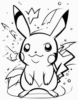 Minimalist Pokemon coloring page featuring Pikachu with bold outlines and no background.