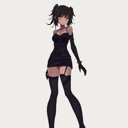 A tall, cool anime girl depicted as a shadow person, embodying an alluring and seductive presence
