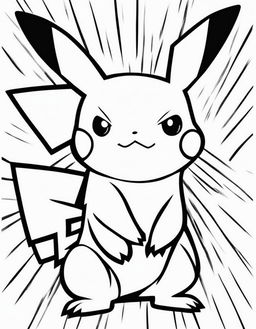 Minimalist Pokemon coloring page featuring Pikachu with bold outlines and no background.