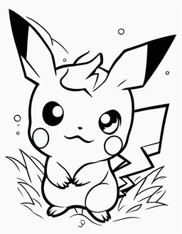 Minimalist Pokemon coloring page featuring Pikachu with bold outlines and no background.