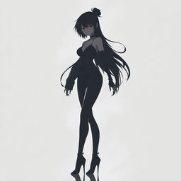 A tall, captivating anime girl depicted as a shadow person, radiating a seductive and mysterious vibe