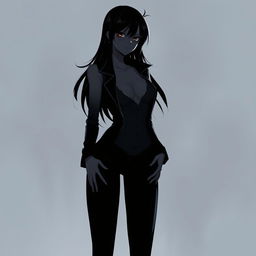 A tall, captivating anime girl depicted as a shadow person, radiating a seductive and mysterious vibe