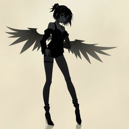 A tall, captivating anime girl depicted as a shadow person, radiating a seductive and mysterious vibe