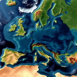 A satellite map depicting post-nuclear war Europe, showcasing a dramatically altered landscape