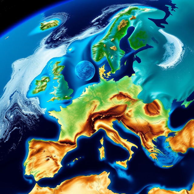 A satellite map depicting post-nuclear war Europe, showcasing a dramatically altered landscape