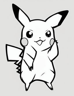 Minimalist Pokemon coloring page featuring Pikachu with bold outlines and no background.