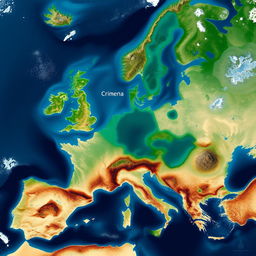 A satellite map depicting post-nuclear war Europe, showcasing a dramatically altered landscape