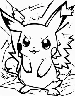 Minimalist Pokemon coloring page featuring Pikachu with bold outlines and no background.