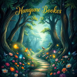 A beautifully illustrated book cover featuring a magical forest filled with vibrant, glowing plants and mystical creatures