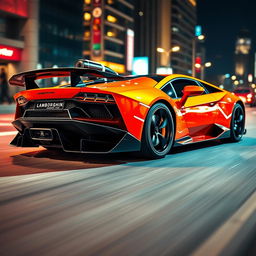 A sleek, modern Lamborghini with a powerful turbo engine prominently displayed