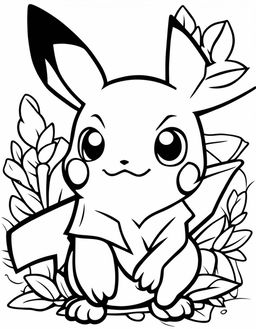 A simple Pokémon coloring book page featuring Pikachu with bold outlines and blank spaces for color.