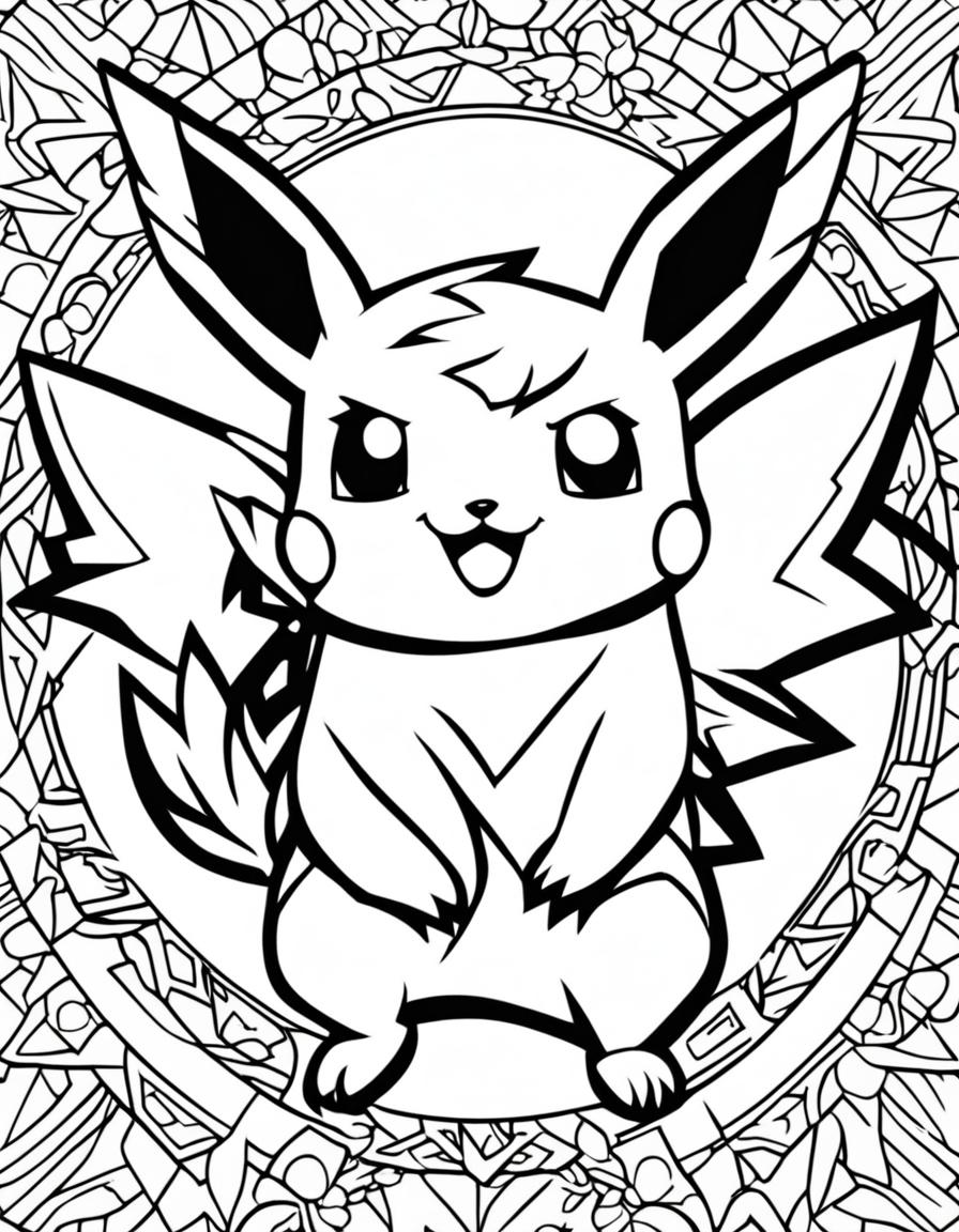 A simple Pokémon coloring book page featuring Pikachu with bold outlines and blank spaces for color.