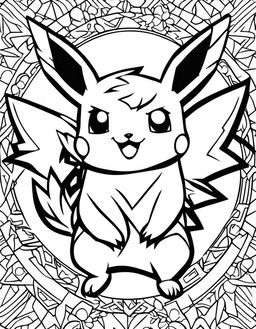 A simple Pokémon coloring book page featuring Pikachu with bold outlines and blank spaces for color.