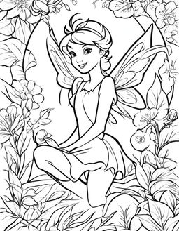 Simple coloring page featuring Peter Pan's pixie fairy, Tinkerbell, in a playful pose.