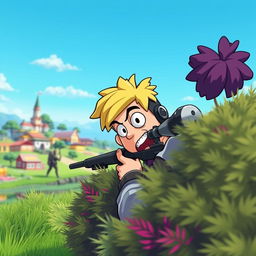 A comedic portrayal of a Fortnite character dramatically losing a sniper battle, with a shocked expression on their face
