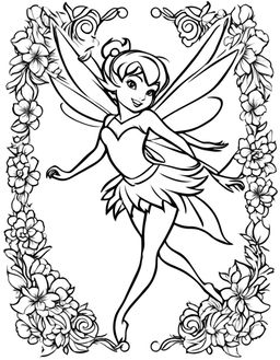 Simple coloring page featuring Peter Pan's pixie fairy, Tinkerbell, in a playful pose.