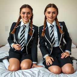 An ultra-realistic full body portrait of two European schoolgirls aged 16
