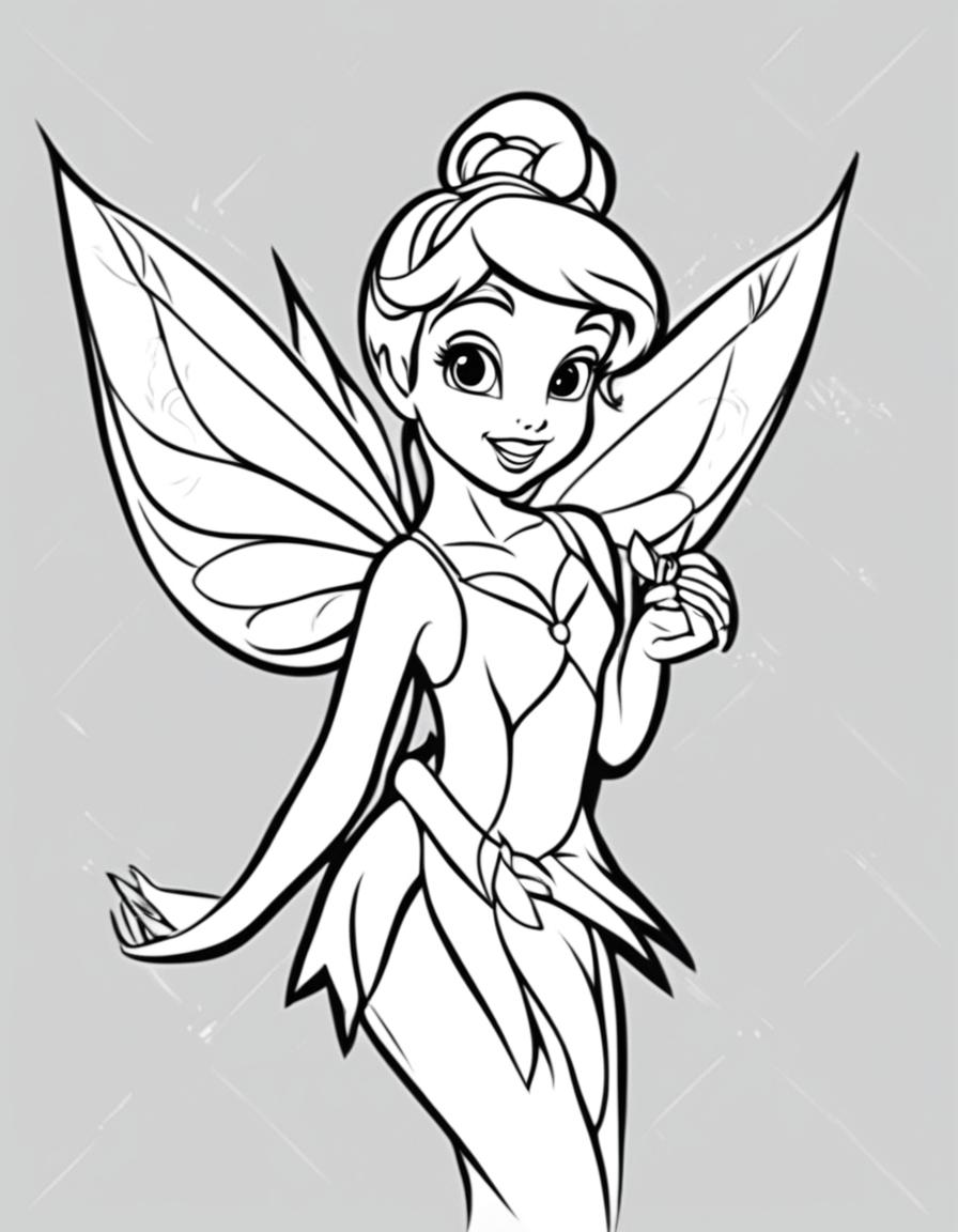 Simple coloring page featuring Peter Pan's pixie fairy, Tinkerbell, with no background.