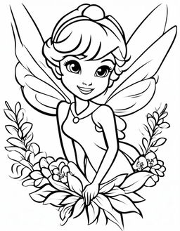 Simple coloring page featuring Peter Pan's pixie fairy, Tinkerbell, with no background.