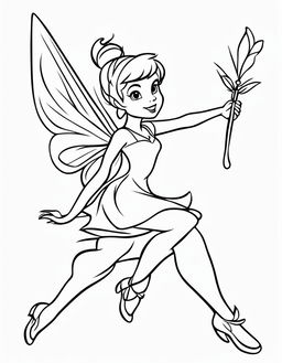 Simple coloring page featuring Peter Pan's pixie fairy, Tinkerbell, with no background.