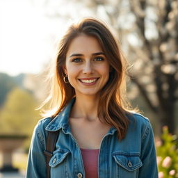 A full-length portrait of a charming 37-year-old woman from Poland, with light skin and an engaging smile