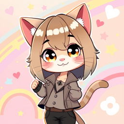 A cute character inspired by a famous cat, featuring smooth, straight hair