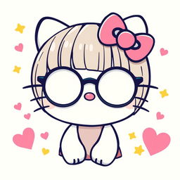 Hello Kitty with straight hair, wearing round glasses and sporting a piercing