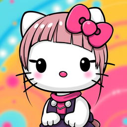 A kawaii interpretation of Hello Kitty with straight hair and a stylish piercing, featuring her signature pink bow and playful expression