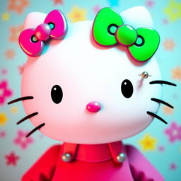 A cute rendition of Hello Kitty featuring a stylish piercing, maintaining her classic charm with the iconic bow
