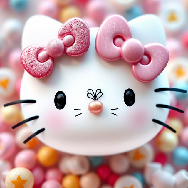 A charming depiction of Hello Kitty featuring artistic nose adornment, showcasing a small decorative design that complements her classic look