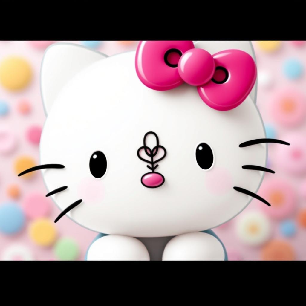 A charming depiction of Hello Kitty featuring artistic nose adornment, showcasing a small decorative design that complements her classic look