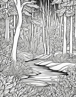 Abstract coloring page featuring a winter forest scene.