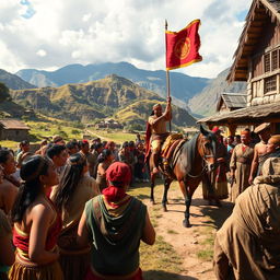 A historically inspired scene depicting the moment when news of Atahualpa's victory arrives in an Inca village five days after the battle