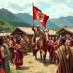 A historically inspired scene depicting the moment when news of Atahualpa's victory arrives in an Inca village five days after the battle