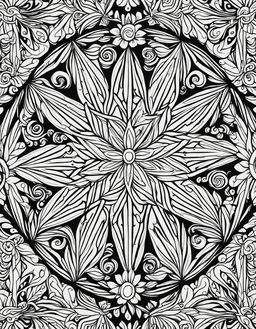 Coloring page featuring a detailed snowflake design.